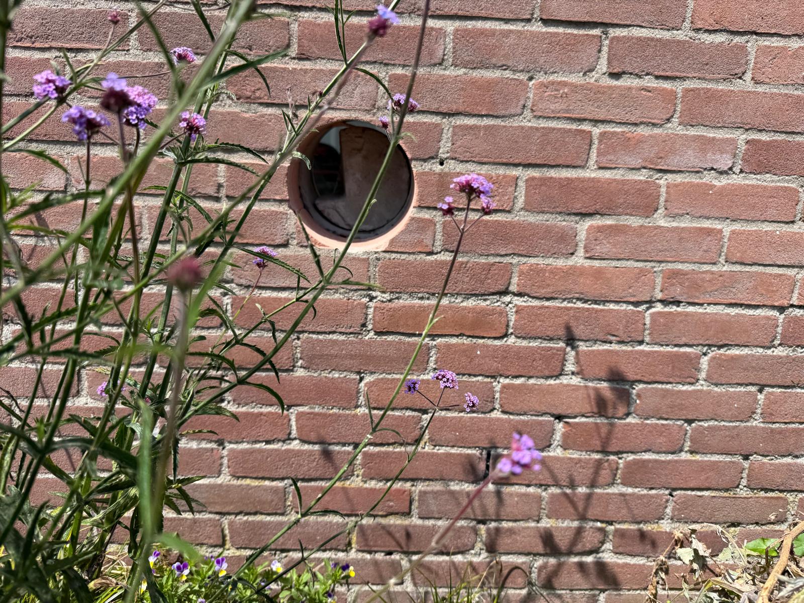 Nette kernboring in rode bakstenen gevel — particuliere woning
