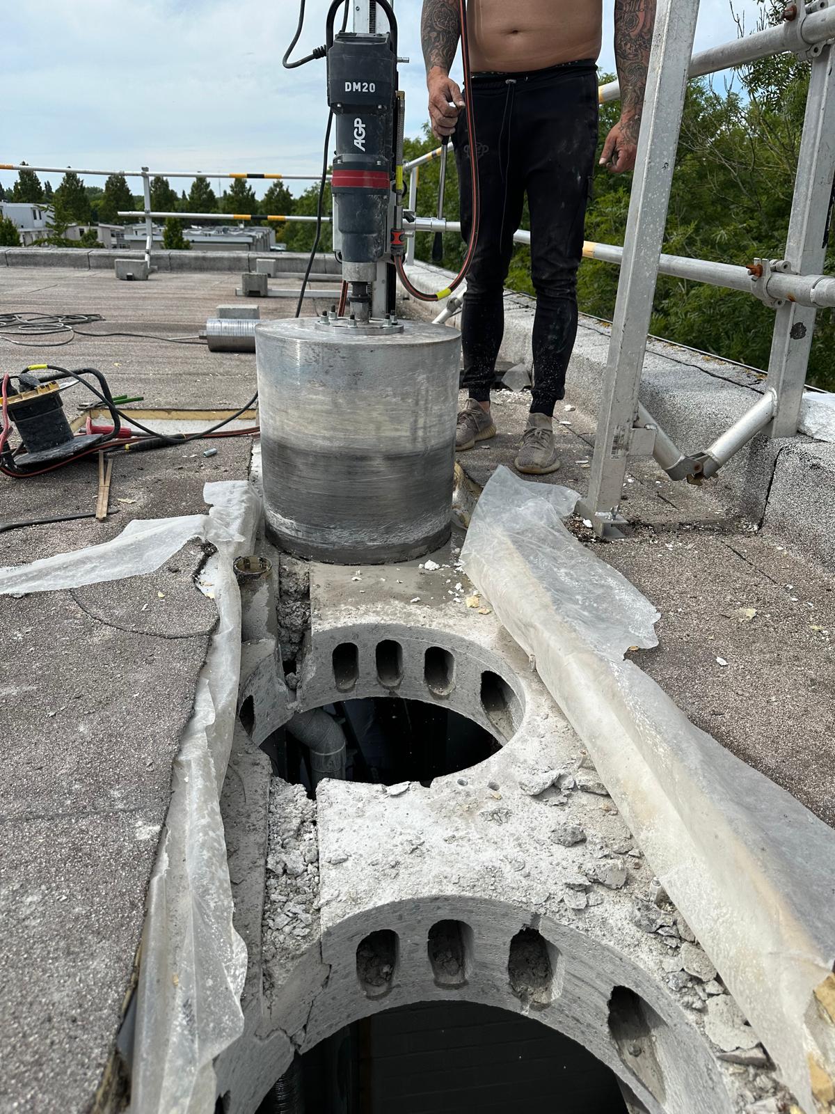 Kernboring groot diameter op dak groot project AGP DM20